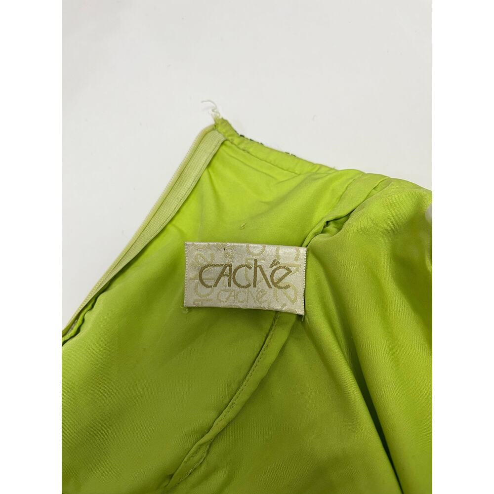 Vintage Caché Silk Beaded Halter Evening Gown Lime Green Y2K Formal Dress Large - Picture 8 of 10